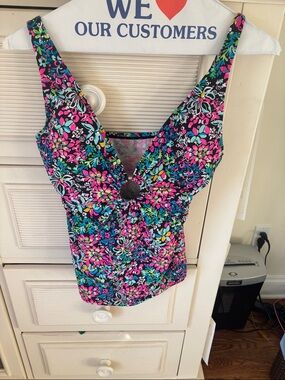 Lilly Pulitzer Floral V-Neck Tankini top with Front Ring - Multicolor